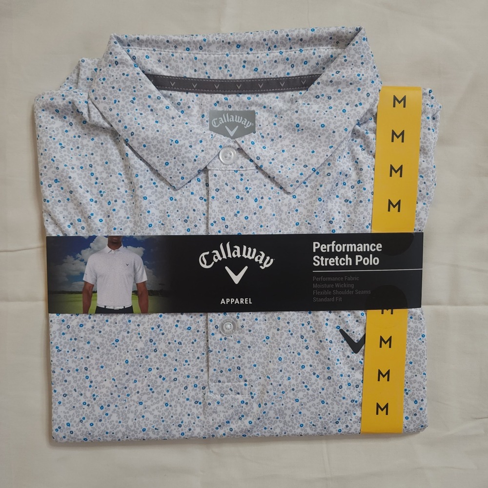 Callaway Performance Stretch Polo Mens M Bright White Floral Opti-Dri Golf Shirt